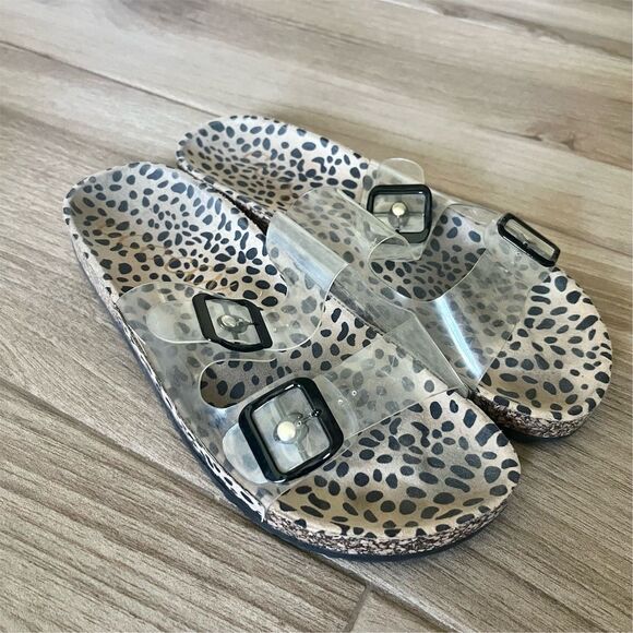 Ccocci Shoes - Ccocci Women's Leopard Print Slip-On Sandals Clear Straps Size 10